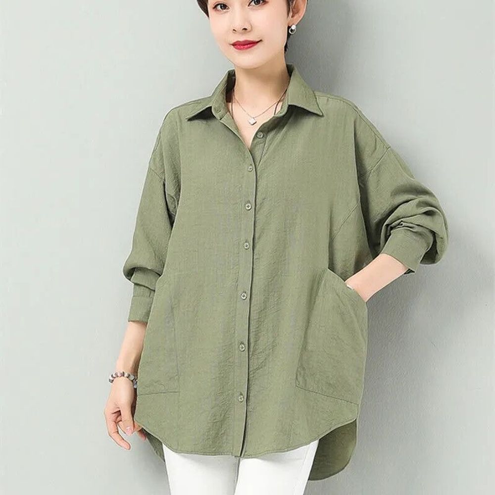 Cotton Long Sleeve Shirt Women's Medium Length Cardigan Thin Coat